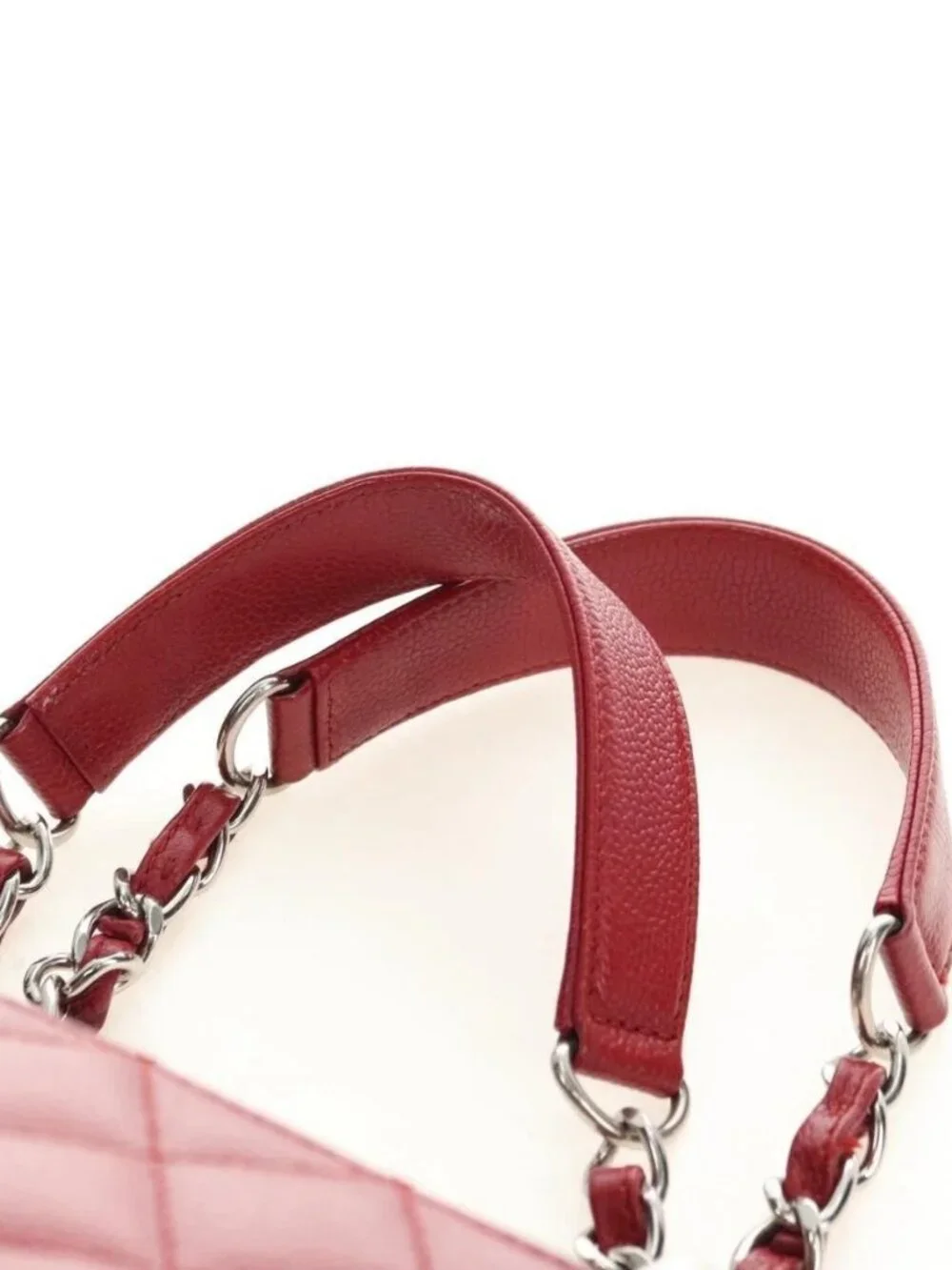CHANEL GST Matelasse Chain Tote Bag Grained Calf Skin Red Silver CC Auth ep1...
